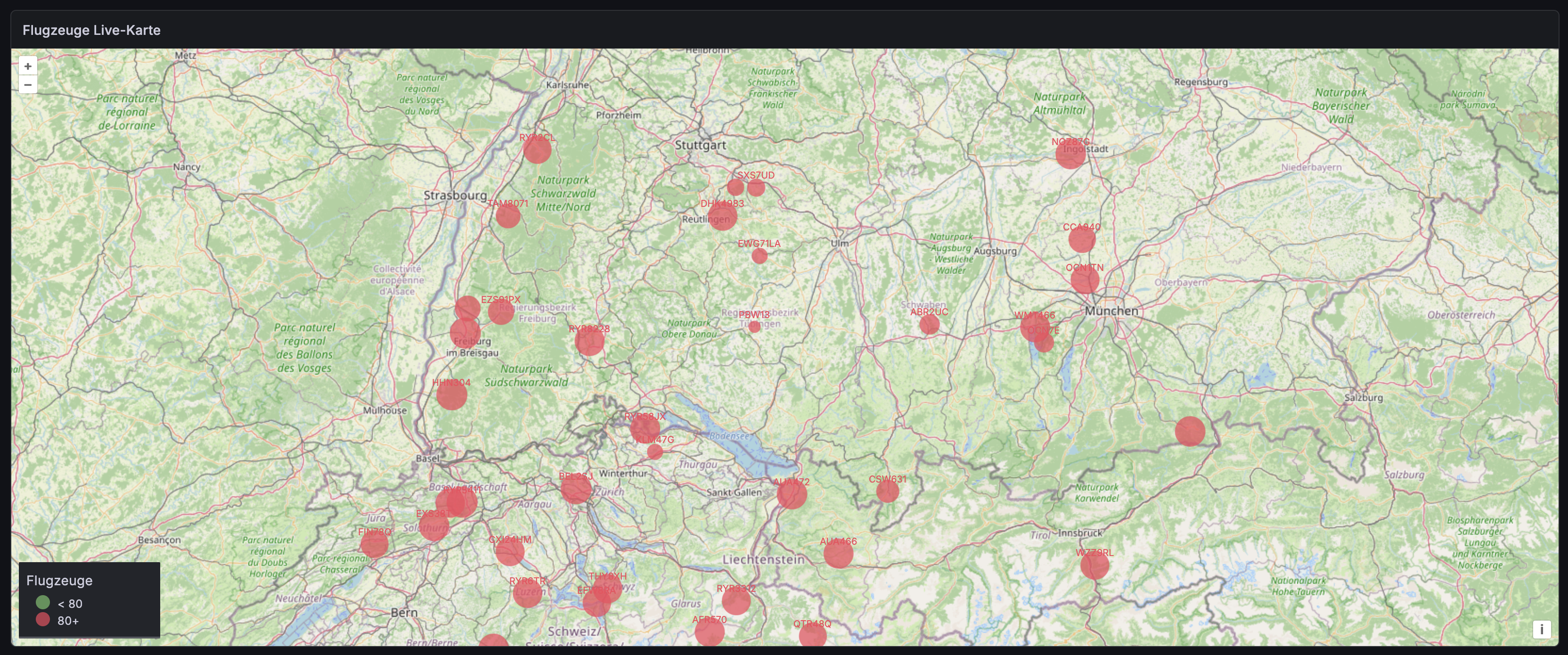 Flugzeugkarte mit Live-Positionen