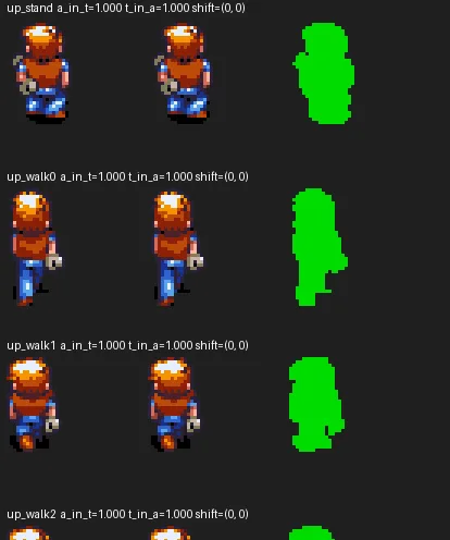 Pixelvergleich: Atlas-Frame, Rekonstruktion aus dem Emulator und Differenz, Score 1.0