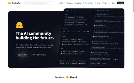 Startseite von Hugging Face mit Filtern für Tasks, Parameter, Libraries, Apps und Inference Provider