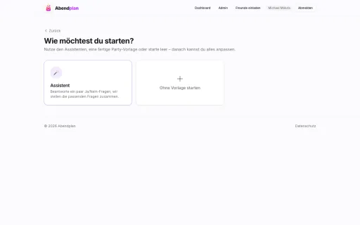 Abendplan: Vorlagen-Auswahl beim Erstellen einer neuen Umfrage