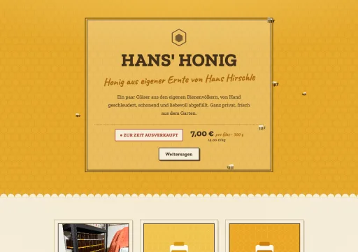 Startseite von hansihonig.de im Honigglas-Etikett-Look