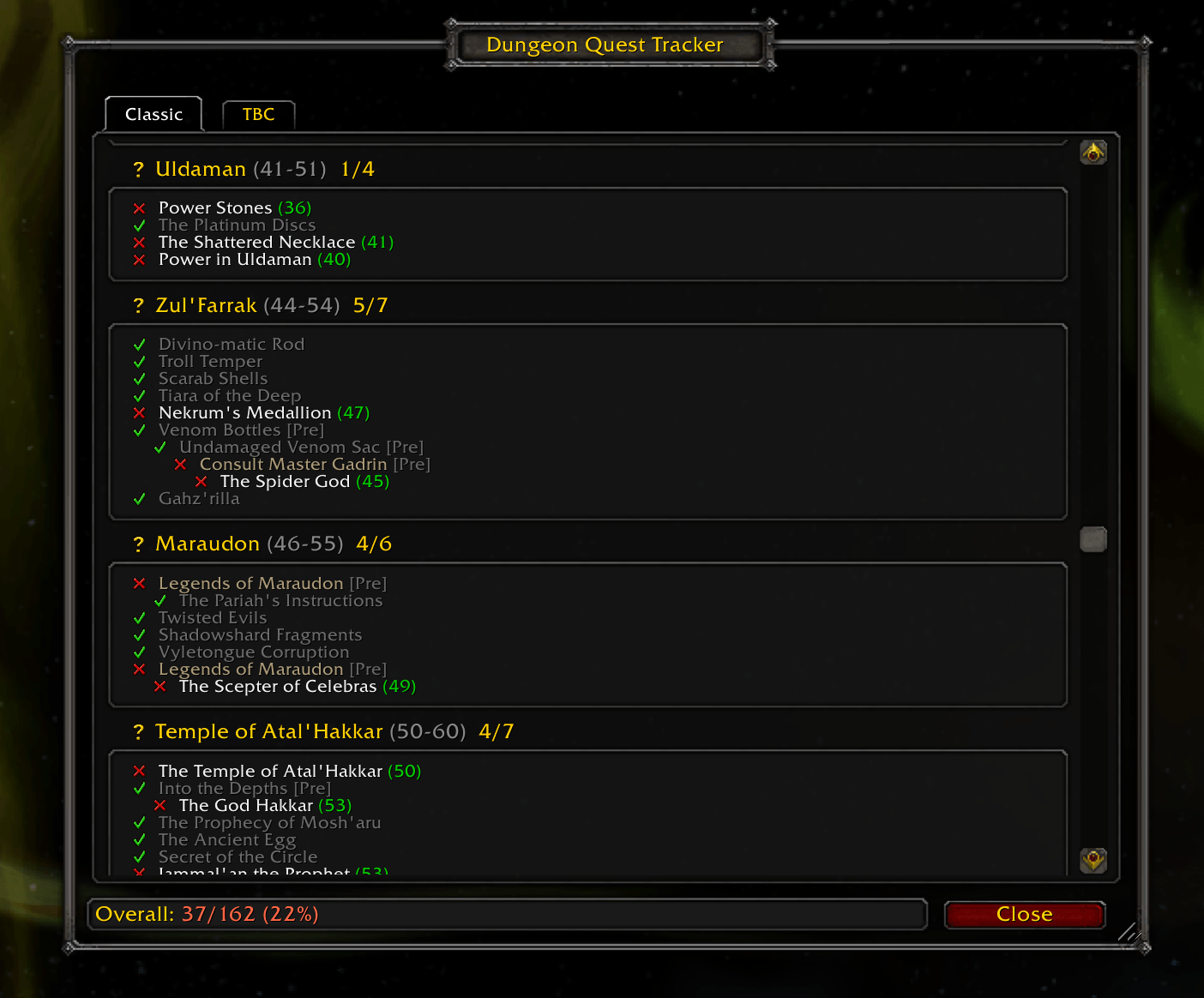 DungeonQuestTracker Hauptfenster