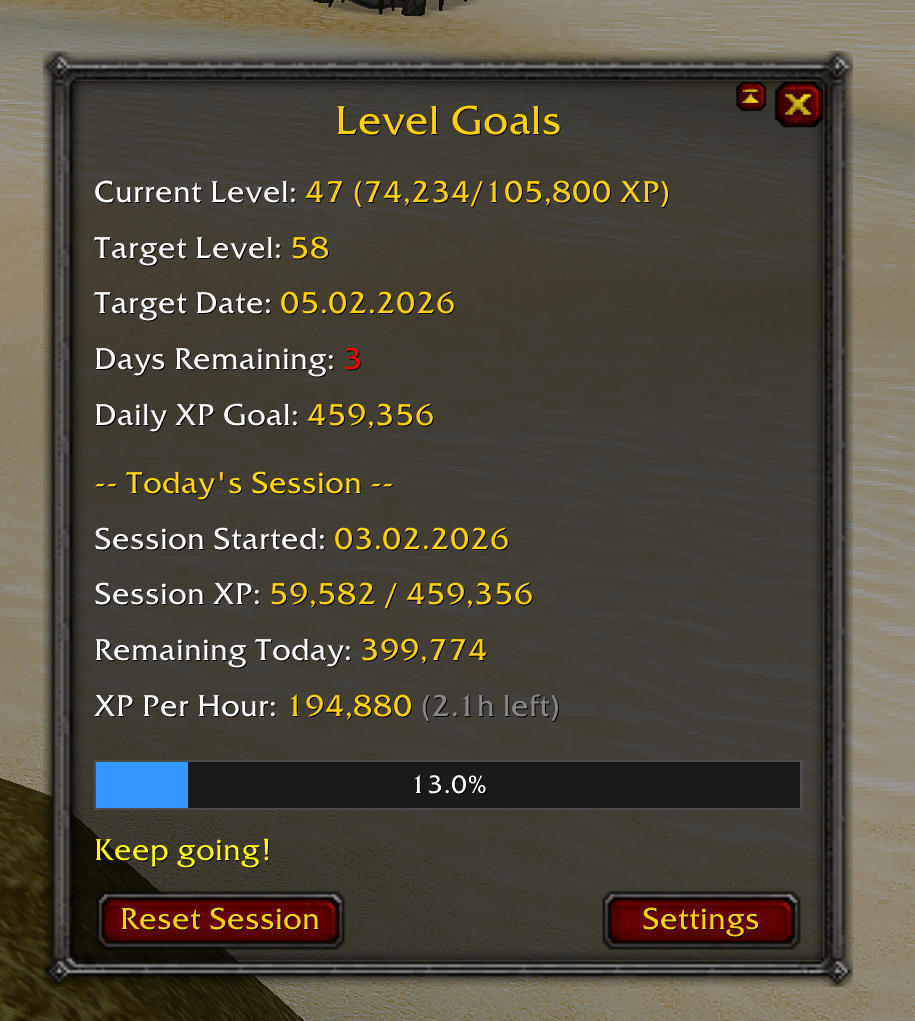 LevelGoals Hauptfenster